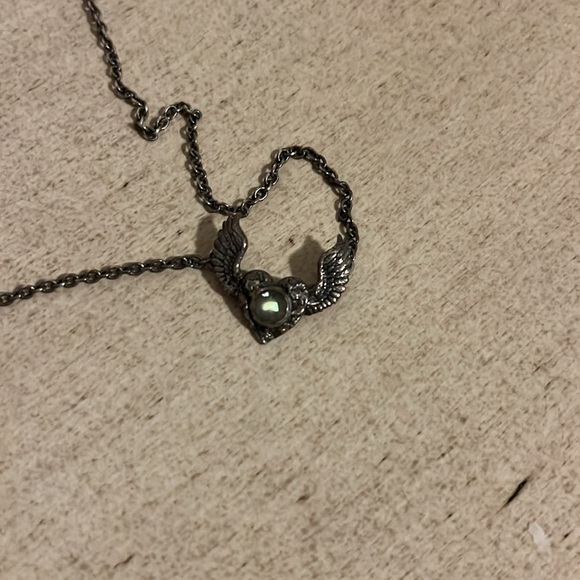 Discontinued Pyrrha Facet Stone Heart With Wings Labradorite Necklace - Picture 2 of 4